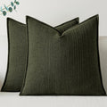 Dark Green Textured Linen Pillow Covers Set of 2, 26"x26"