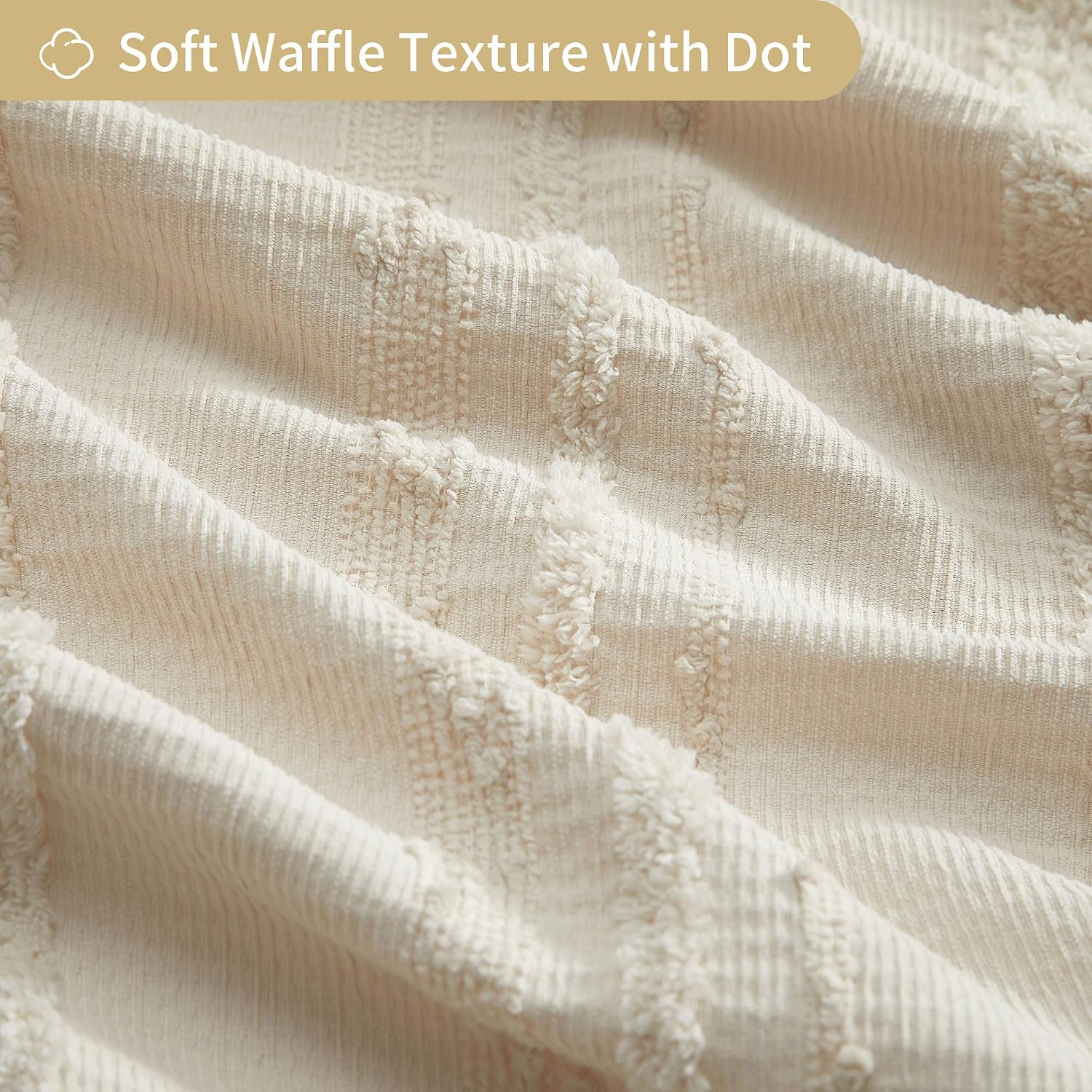 Beige Waffle Weave Stripe Boho Shower Curtain 72x72