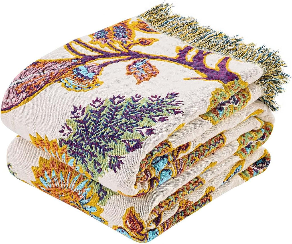 Floral Cotton Boho Throw Quilt 50"×60"