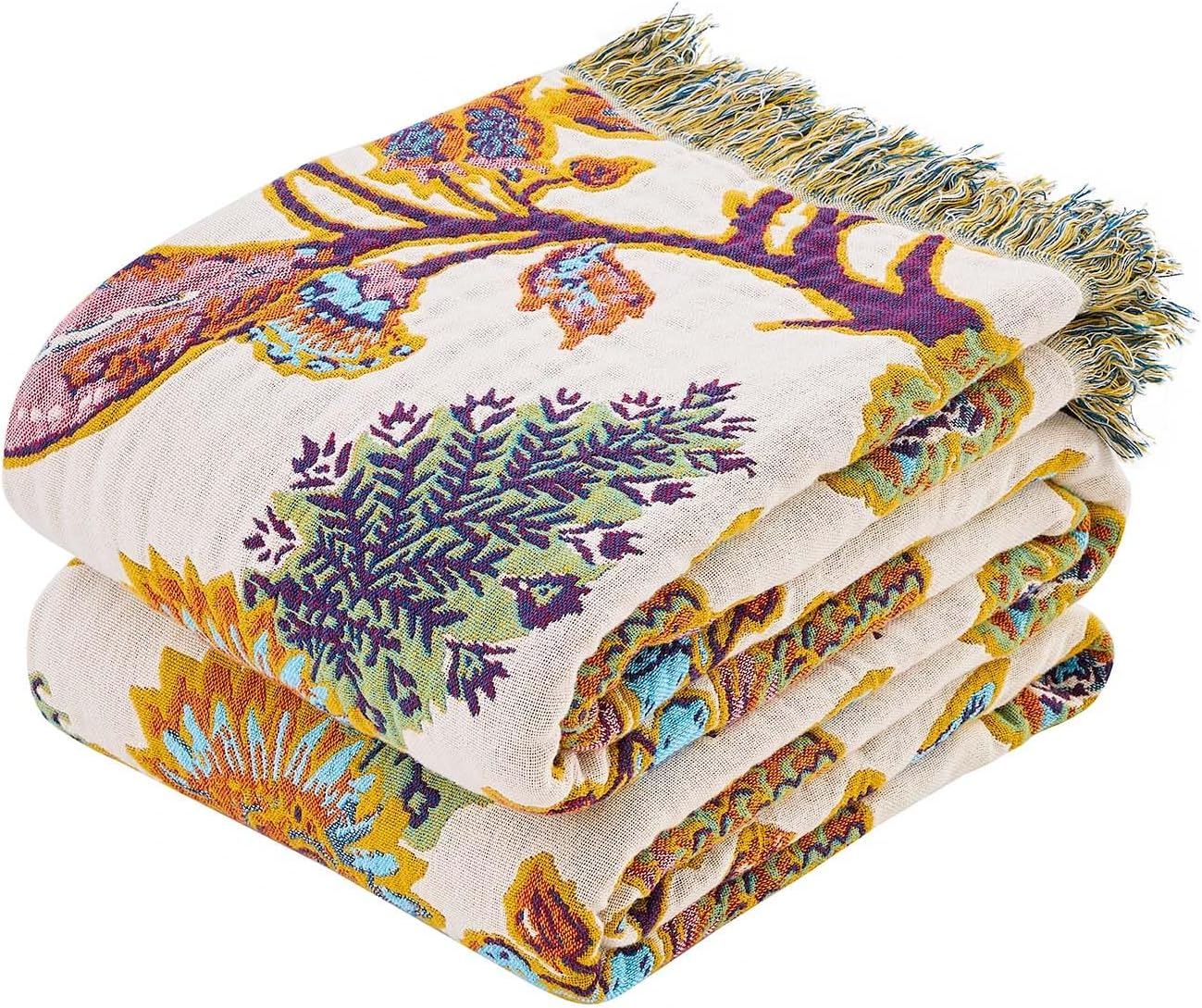 Floral Cotton Boho Throw Quilt 50"×60"