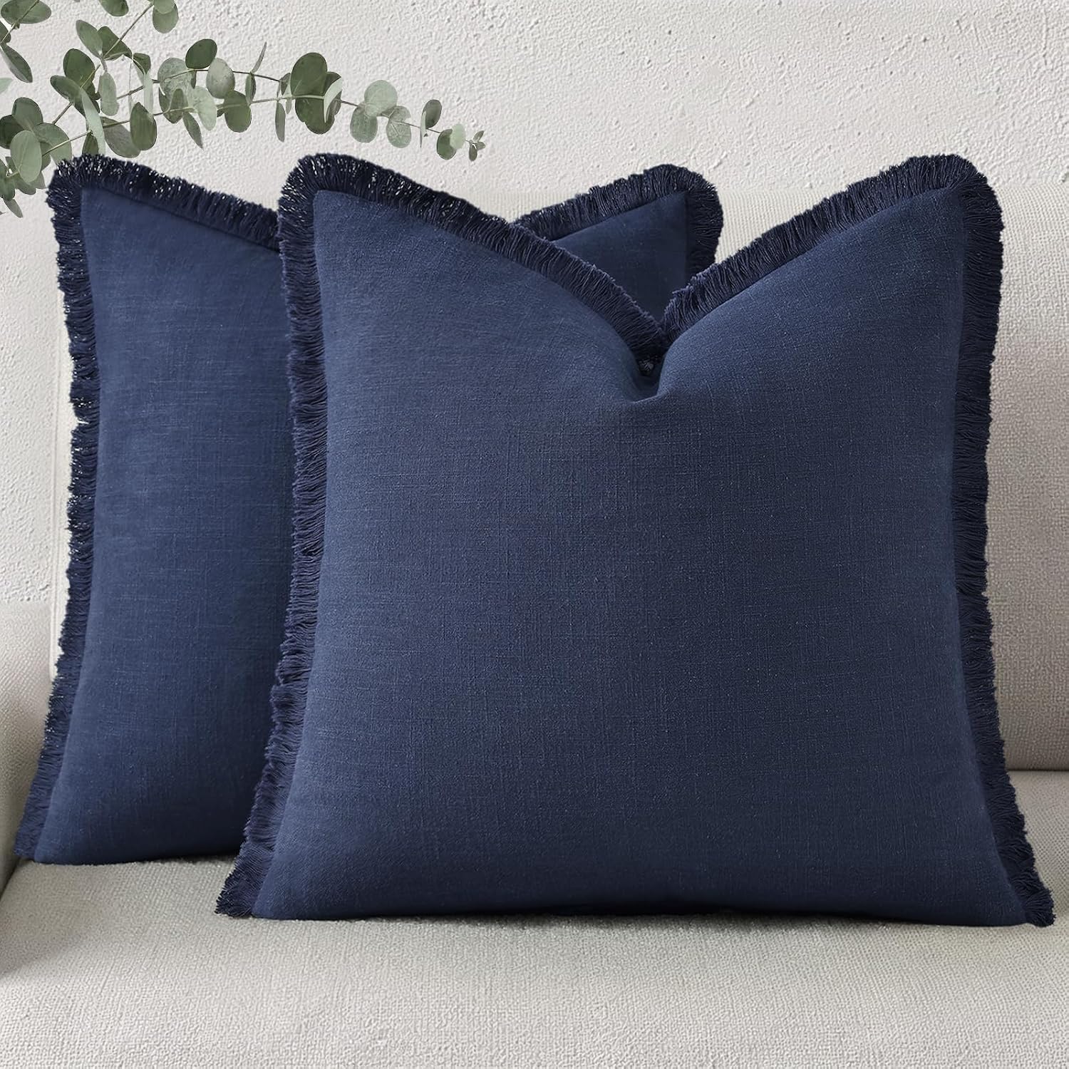 Navy Linen Pillow Covers 2 Pack 22×22 Inch