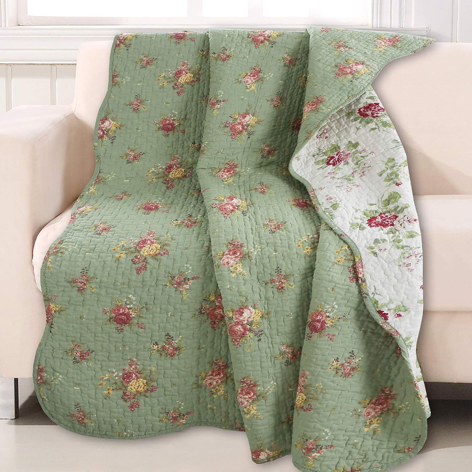 Blossom Vintage Floral Cotton Quilted Throw
