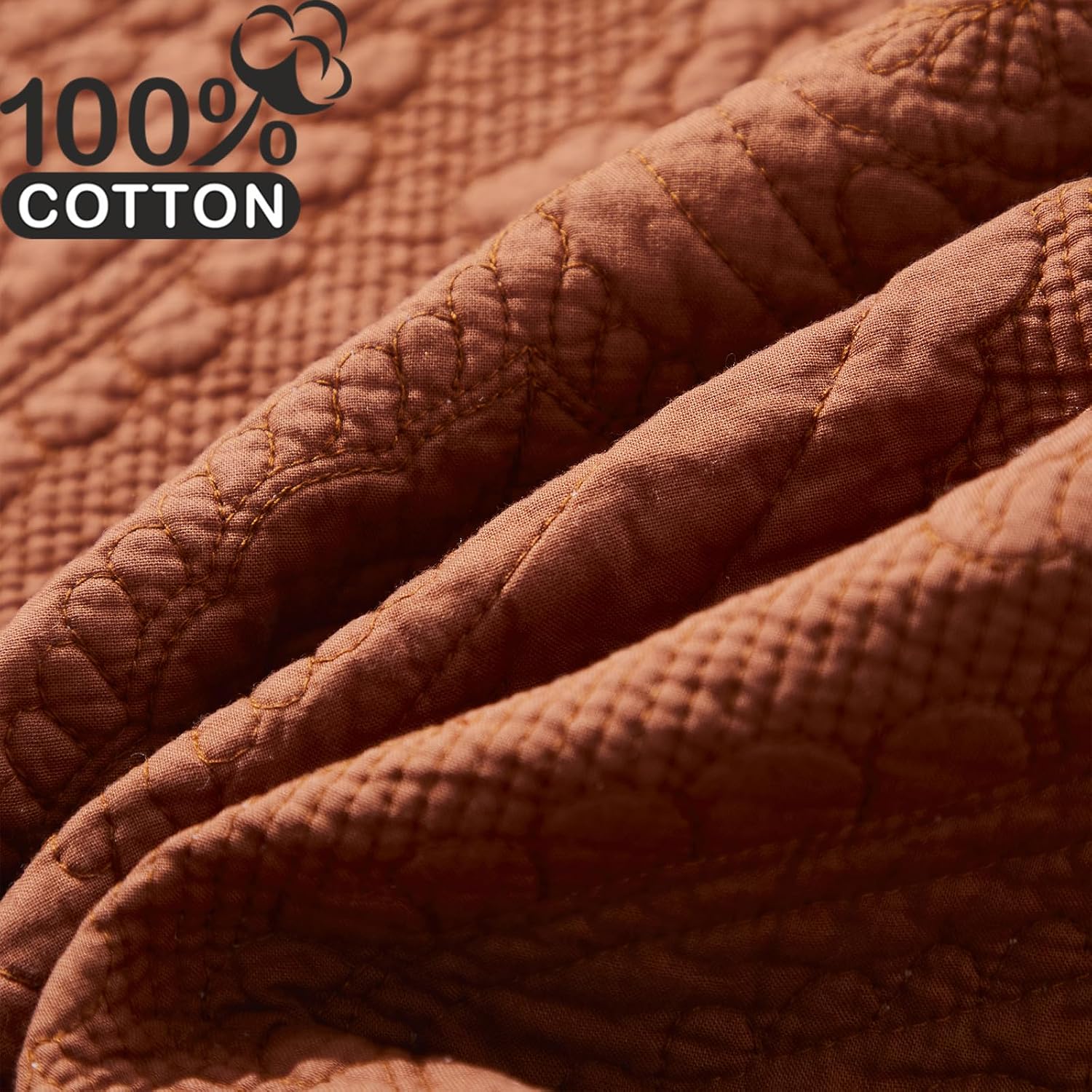 Burnt Orange Vintage Damask Cotton Quilted Throw 47x60 Inch