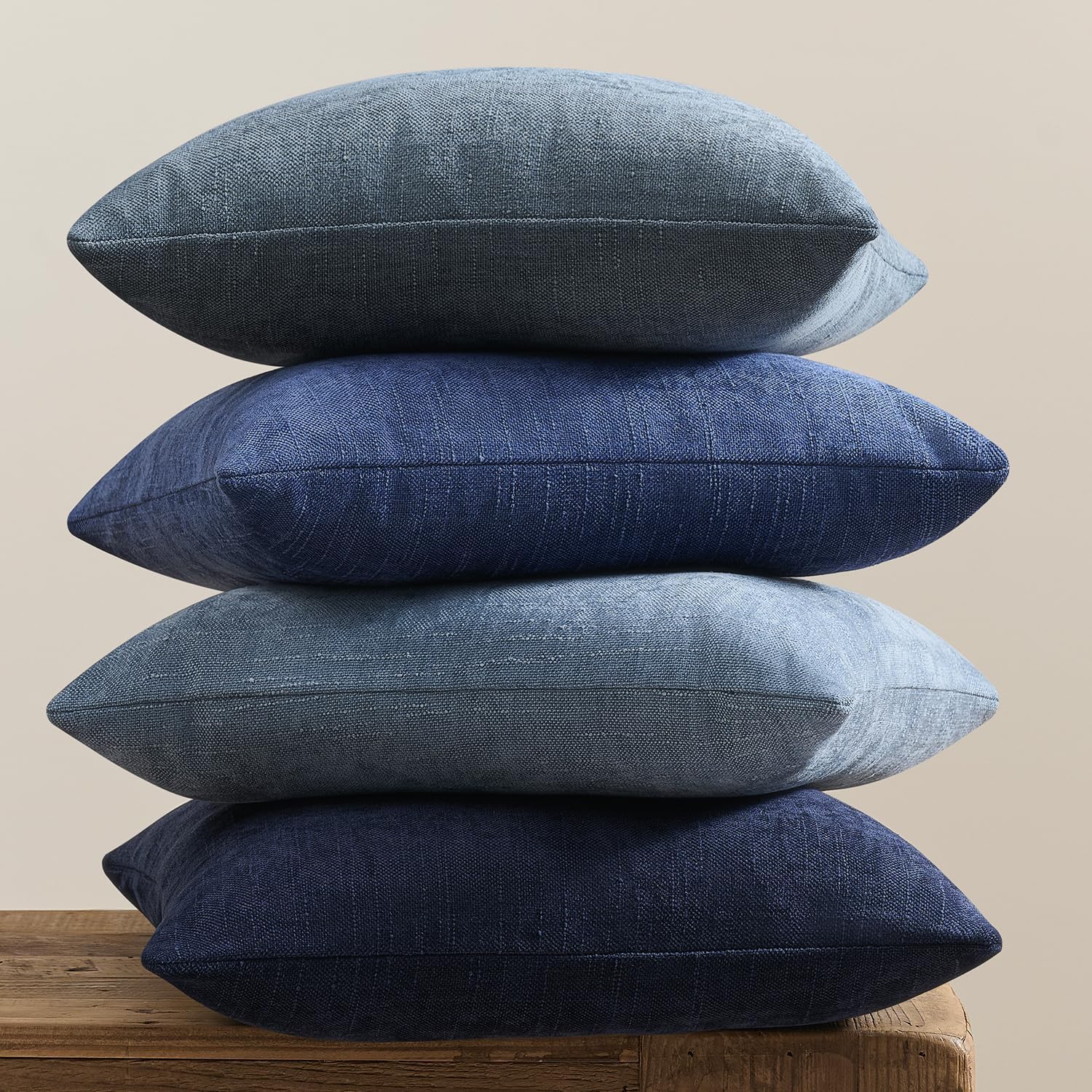 Neutral Blue Chenille Pillow Covers 4 Pack 22×22"
