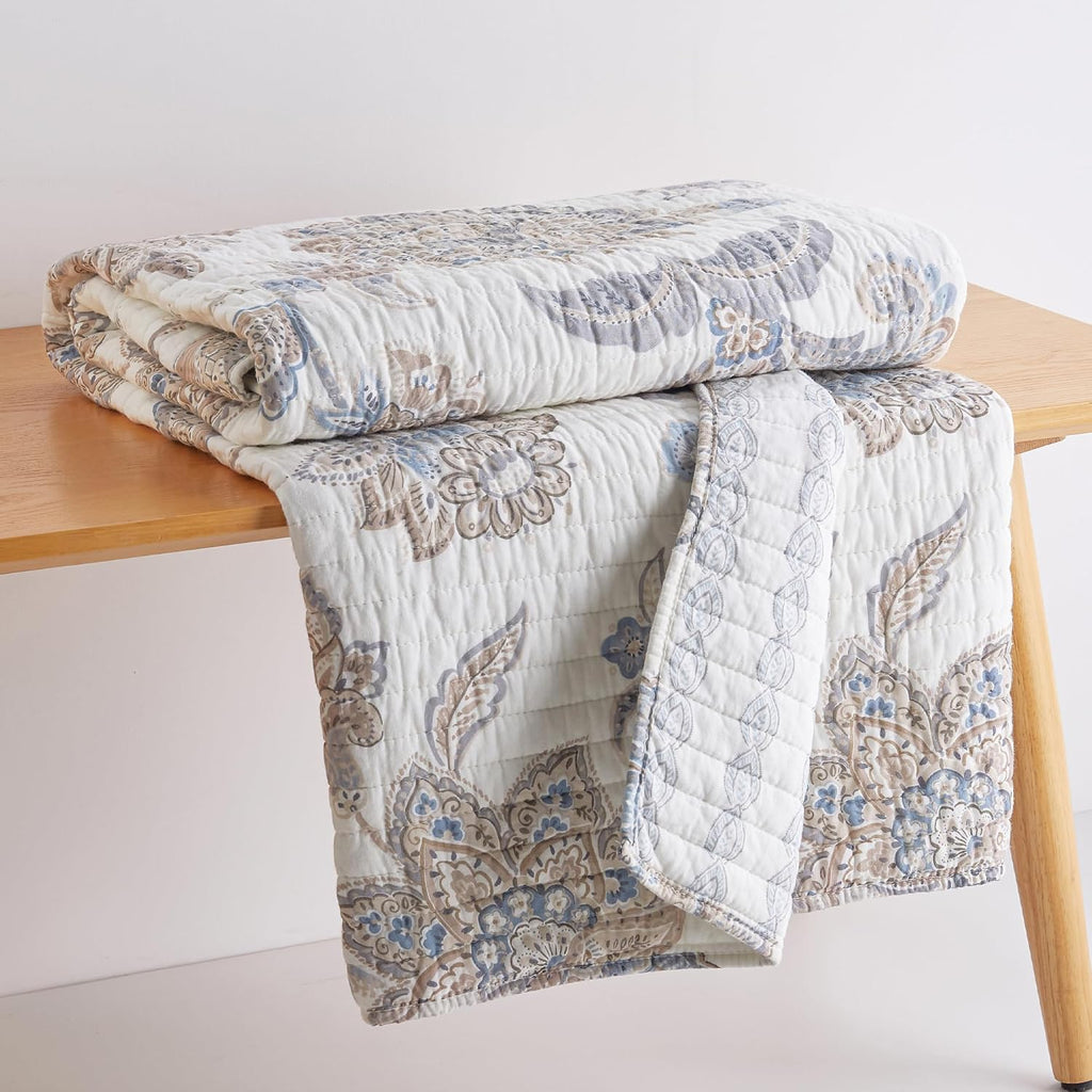 Selesta Blue Floral Cotton Quilt Throw 50x60in