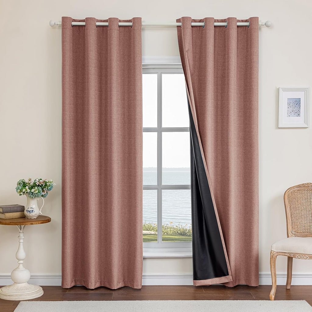 Red Coffee Faux Linen Blackout Curtains 2 Panels