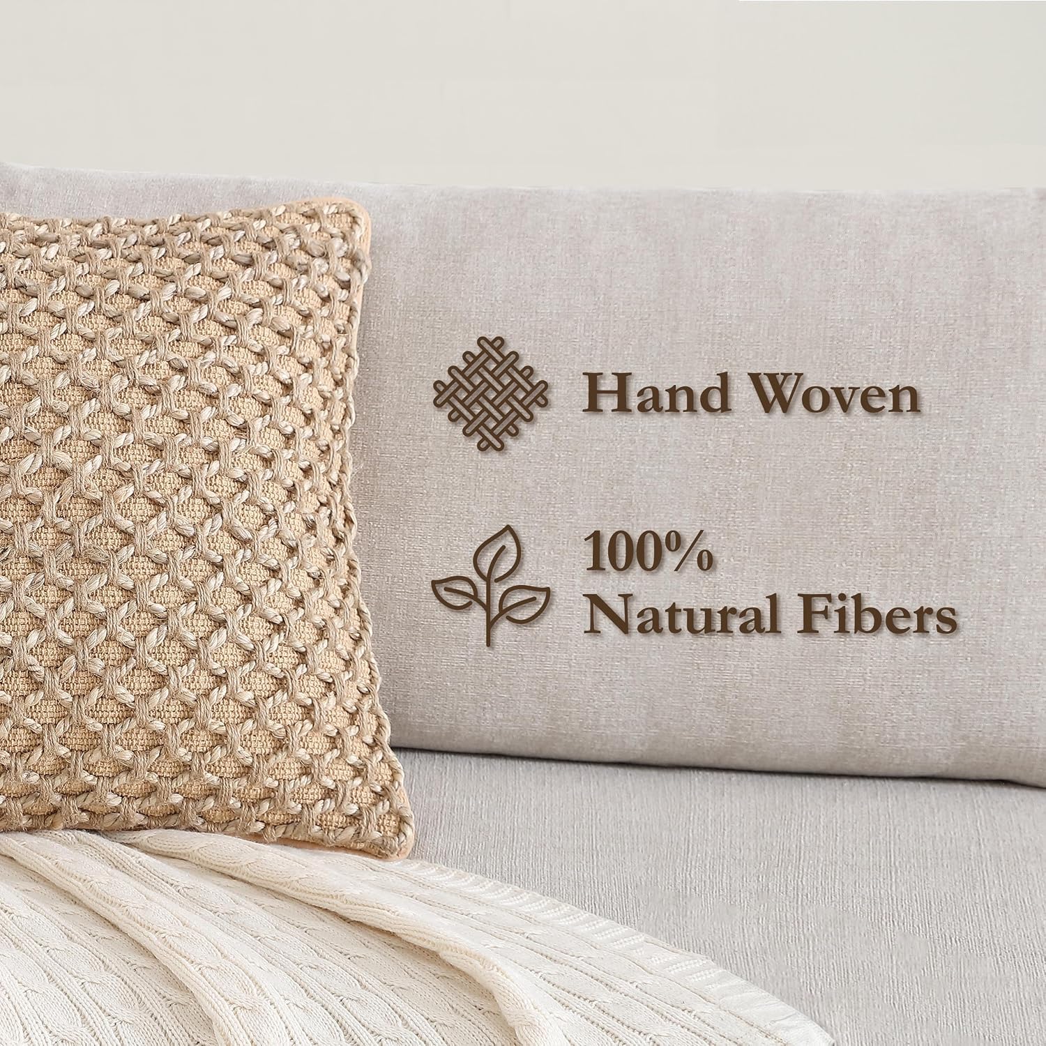 Beige Woven Pillow Covers 2 Pack 20×20 Inch