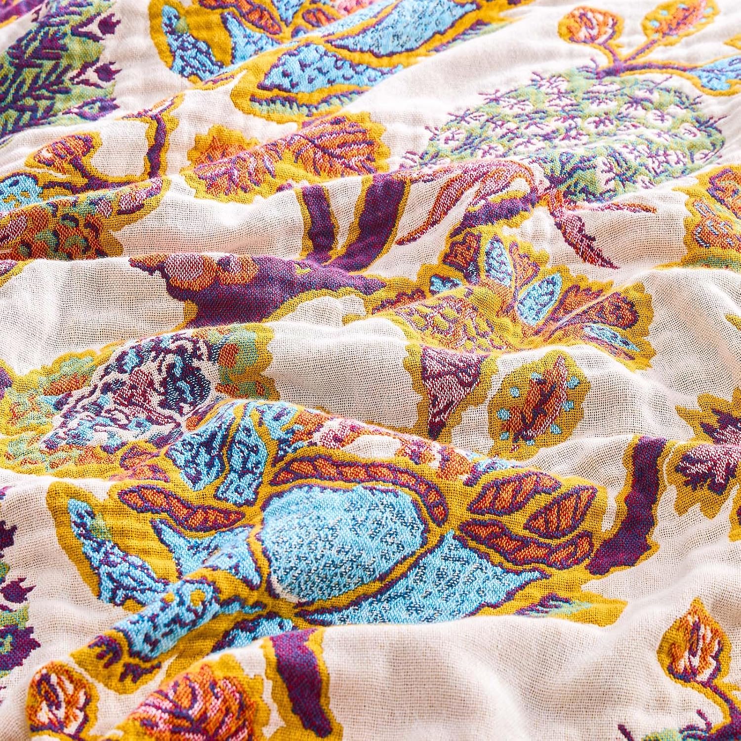 Floral Cotton Boho Throw Quilt 50"×60"