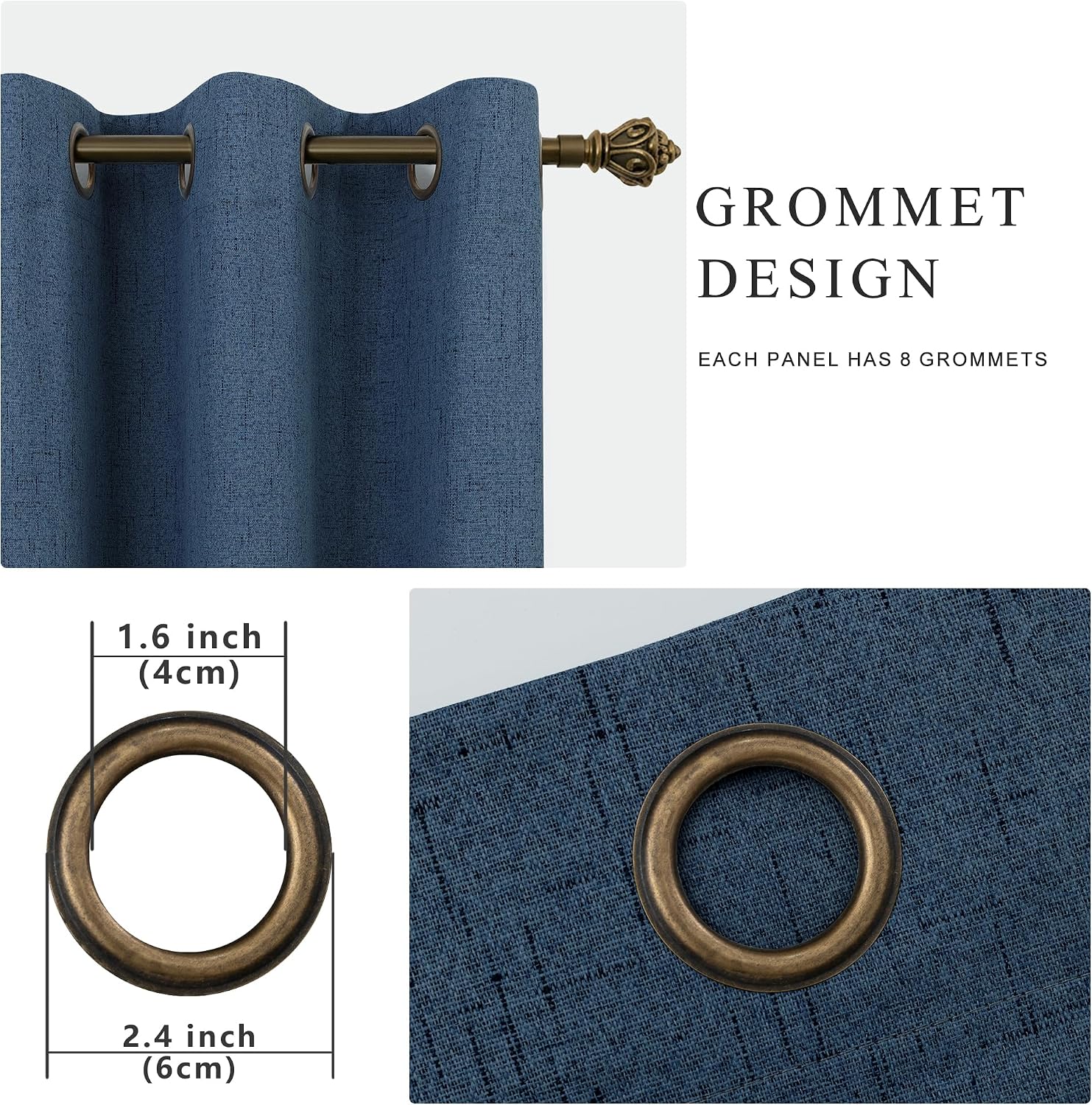 Navy Linen Blackout Curtains 2 Panels 52×84 Inch