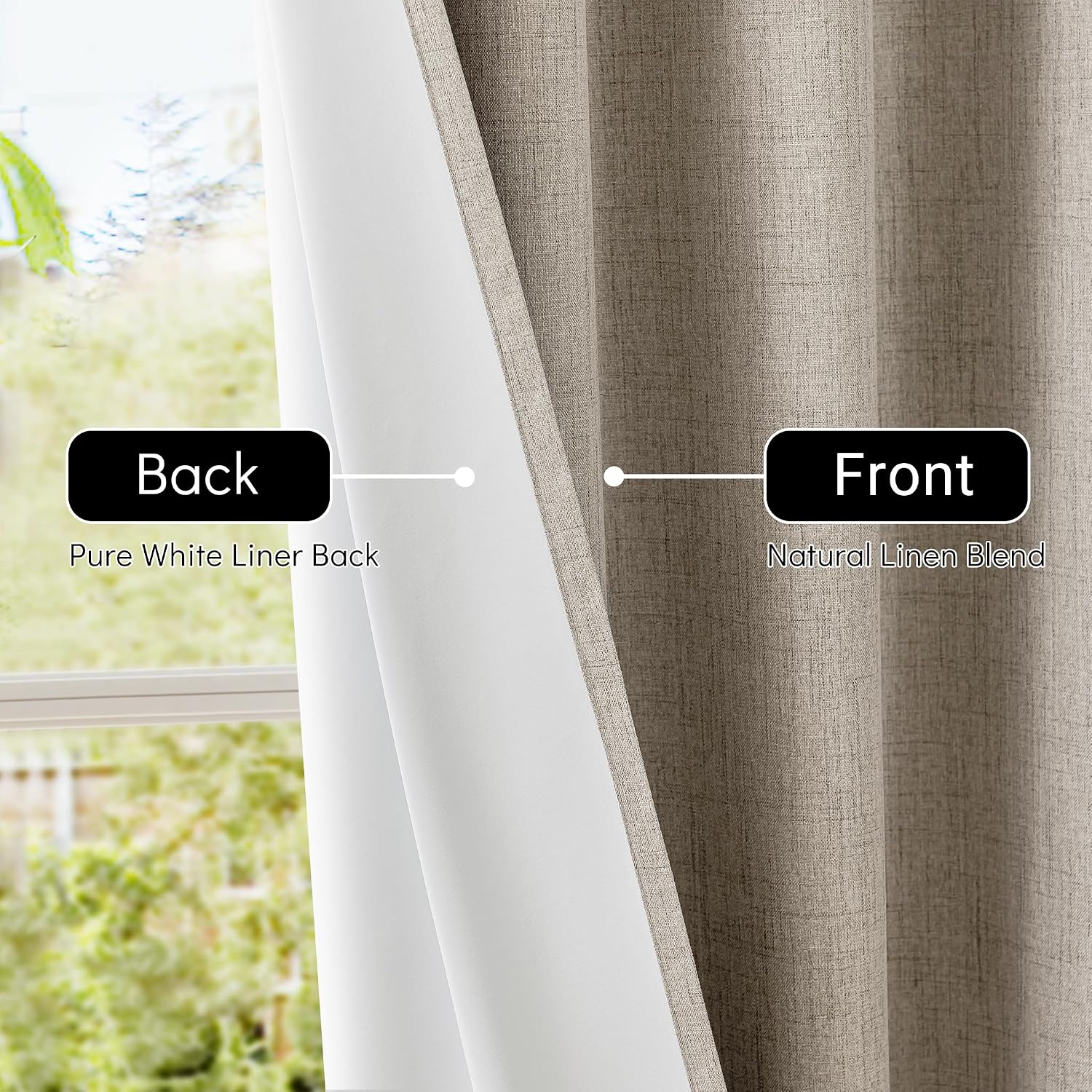 Natural Linen Blackout Curtains 2 Panels 52×96L