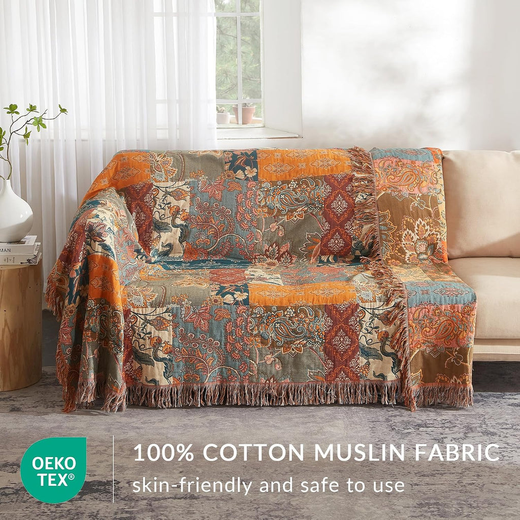 Floral Cotton Woven Throw With Tassel 60"x80"