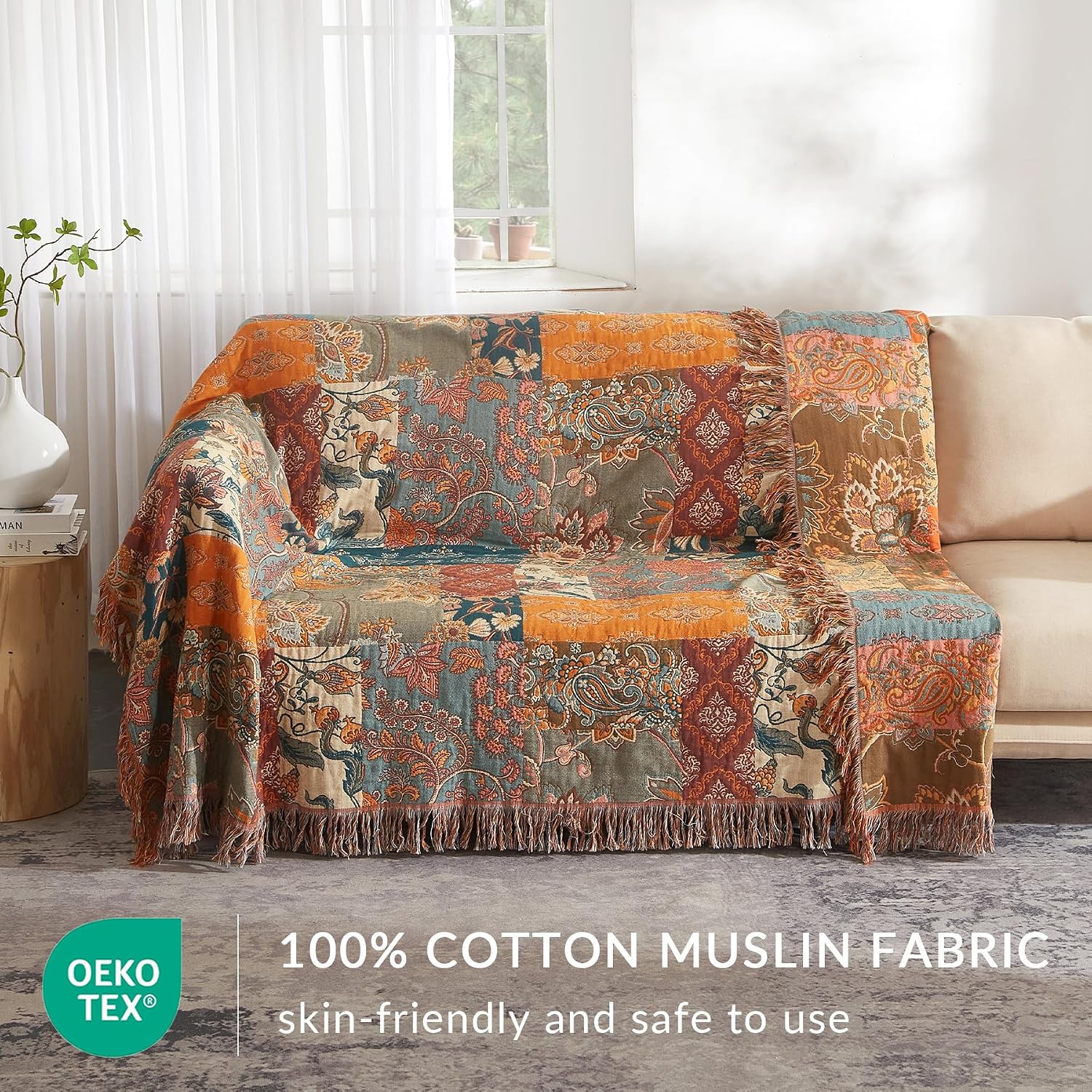 Floral Cotton Woven Throw With Tassel 60"x80"