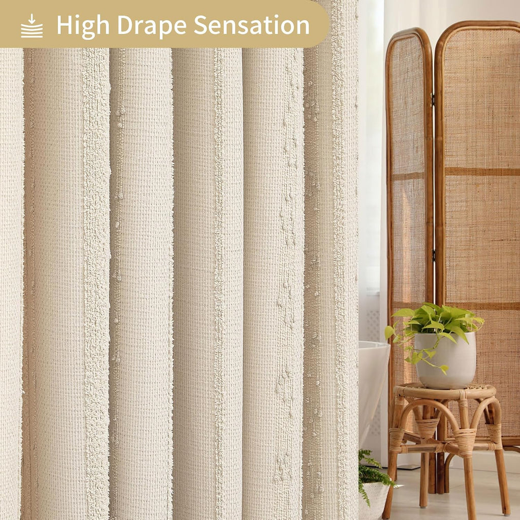 Beige Waffle Weave Stripe Boho Shower Curtain 72x72