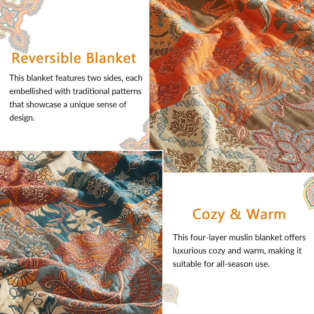 Floral Cotton Woven Throw With Tassel 60"x80"