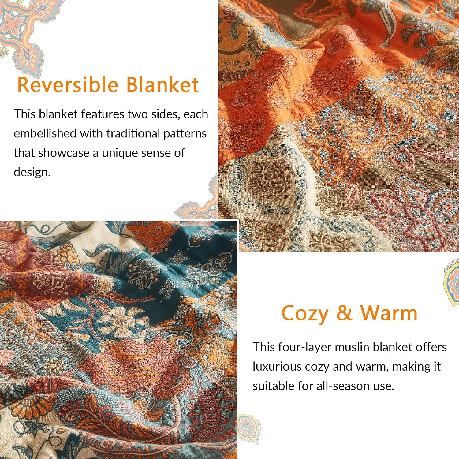 Floral Cotton Woven Throw With Tassel 60"x80"