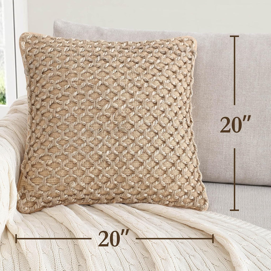 Beige Woven Pillow Covers 2 Pack 20×20 Inch