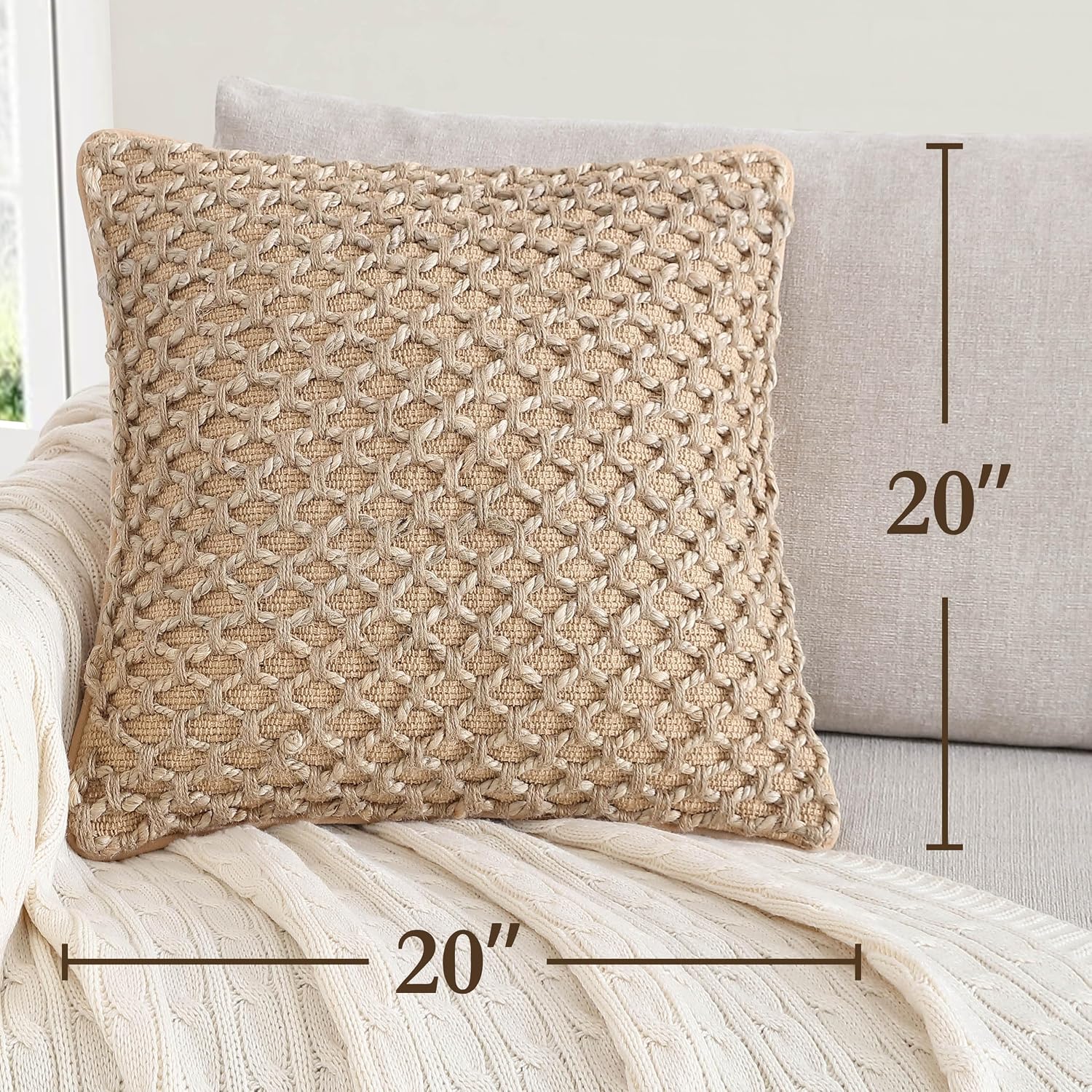 Beige Woven Pillow Covers 2 Pack 20×20 Inch