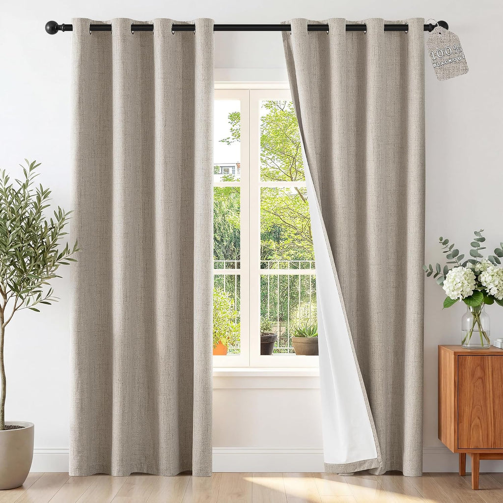Natural Linen Blackout Curtains 2 Panels 52×96L