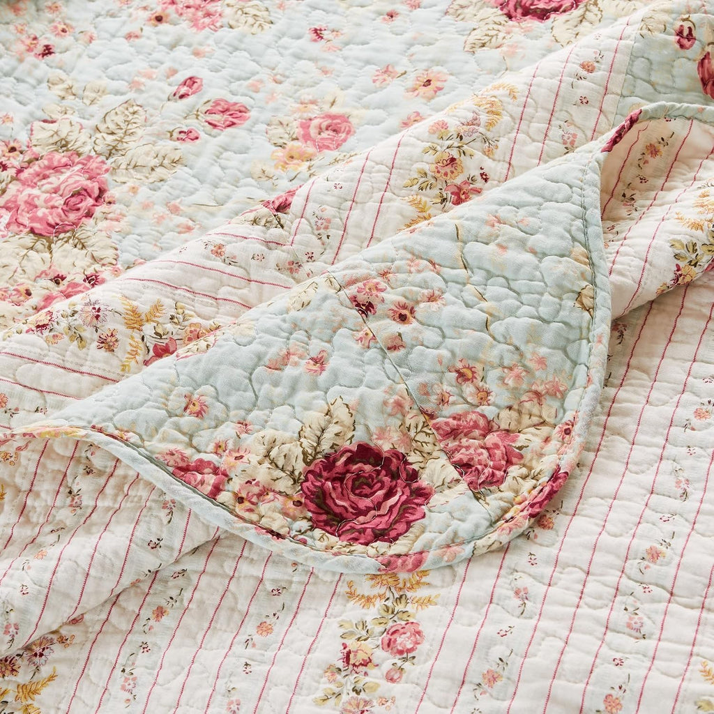 Blue Floral Cotton Quilted Throw 50x60in