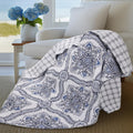 Navy Medallion Tile Quilted Cotton Throw 50x60in, Reversible