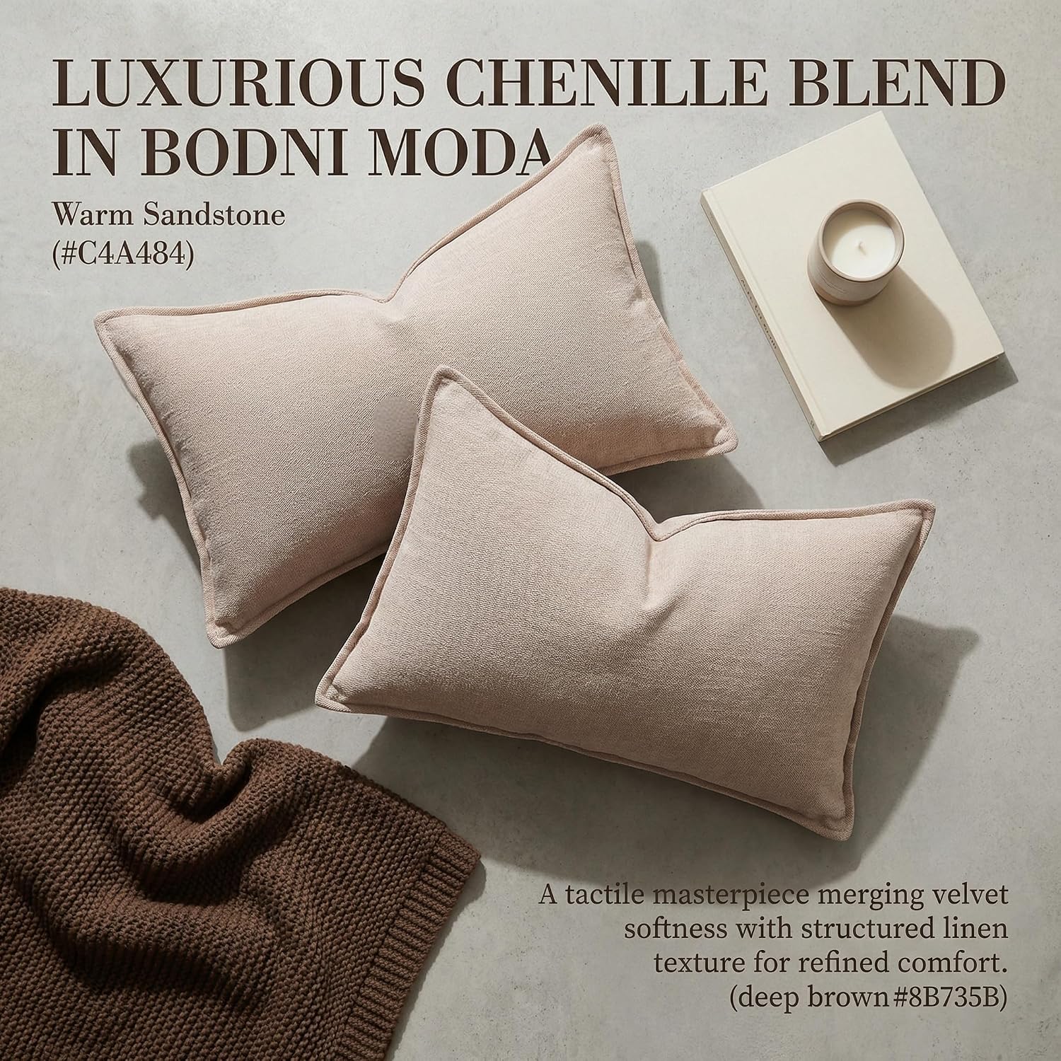 Beige Chenille Linen Textured Pillow Covers Set of 2, 20x20