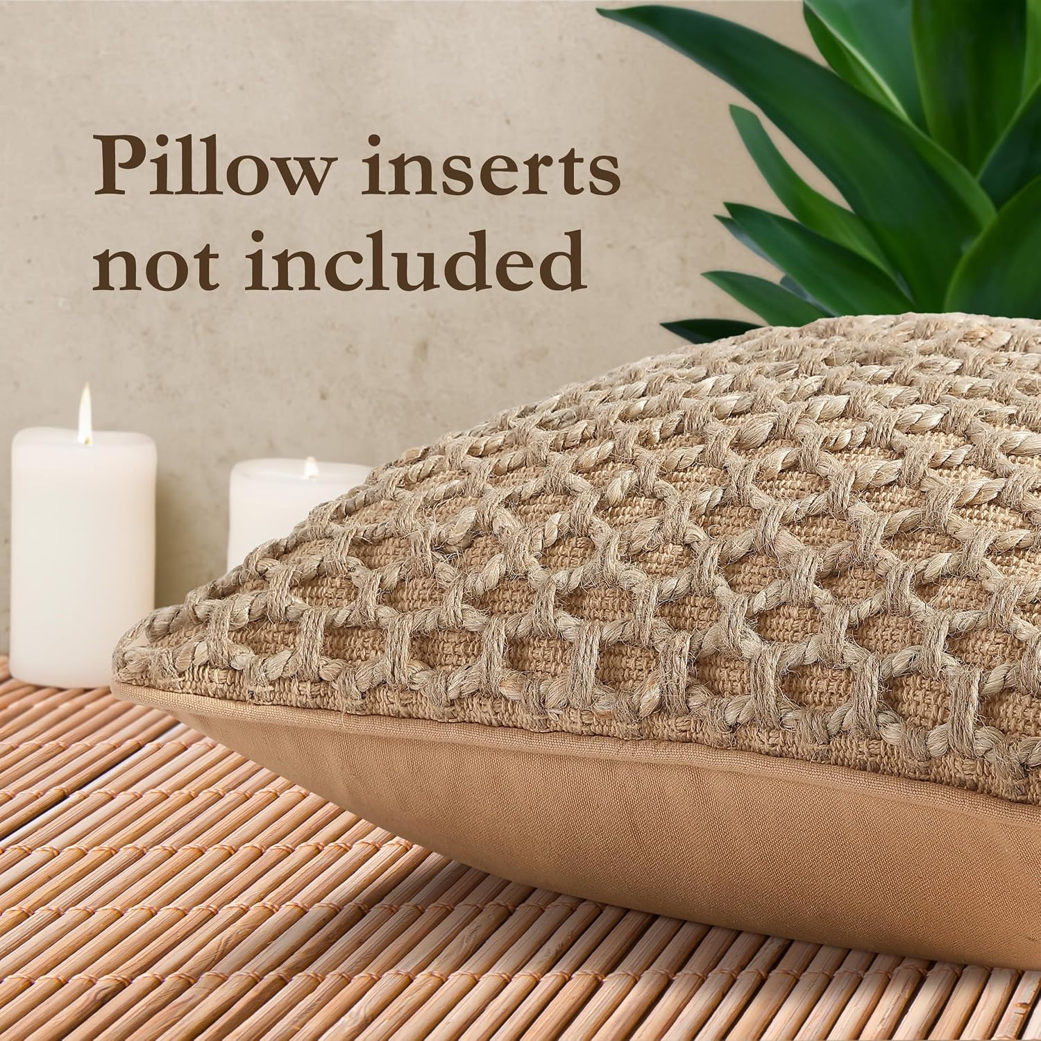 Beige Woven Pillow Covers 2 Pack 20×20 Inch
