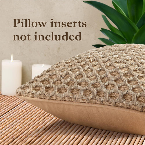 Beige Woven Pillow Covers 2 Pack 20×20 Inch