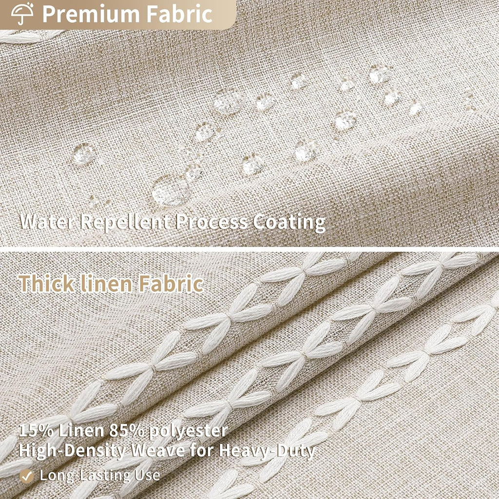 Beige Tassel Linen Boho Shower Curtain