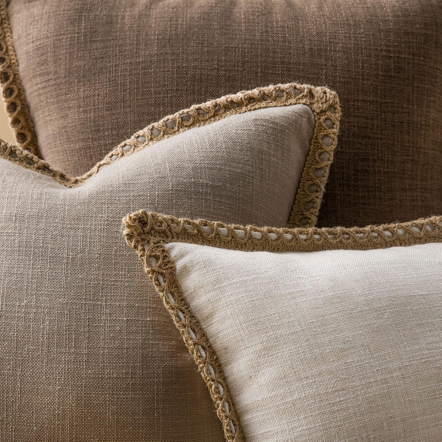 Coffee Solid Burlap Linen Pillow Covers Set of 2, 26x26