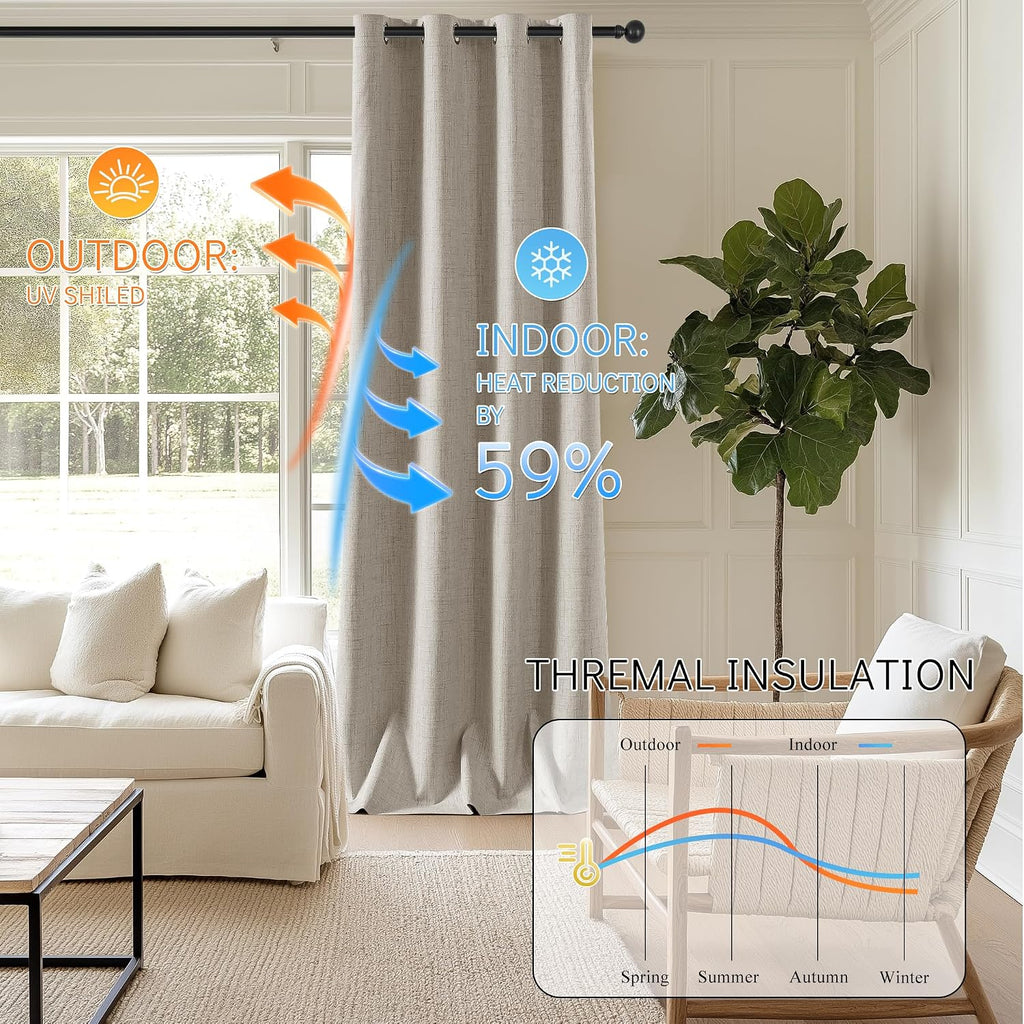 Natural Linen Blackout Curtains 2 Panels 52×96L