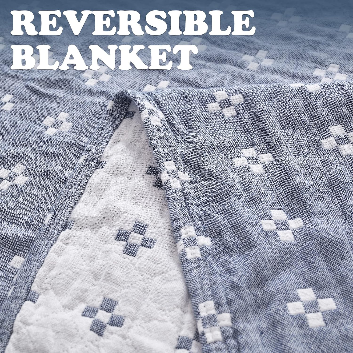 Blue Geometric Cotton Throw Quilt 50×60 Inch