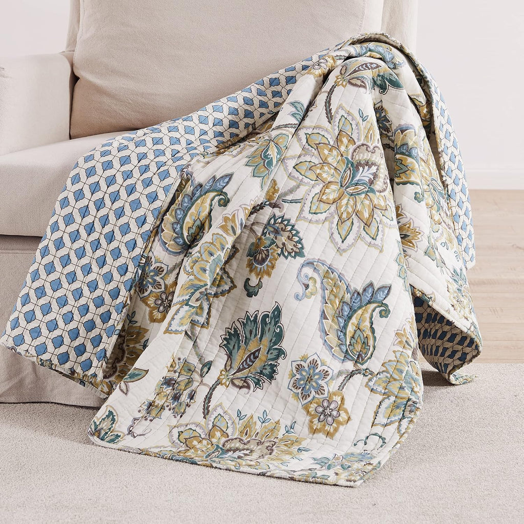 Grey Floral Cotton Quilted Throw