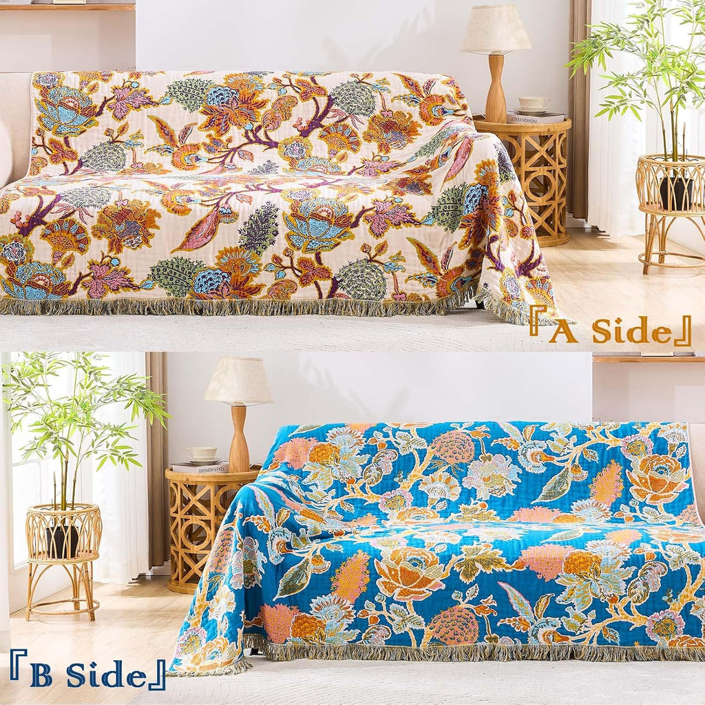 Floral Cotton Boho Throw Quilt 50"×60"
