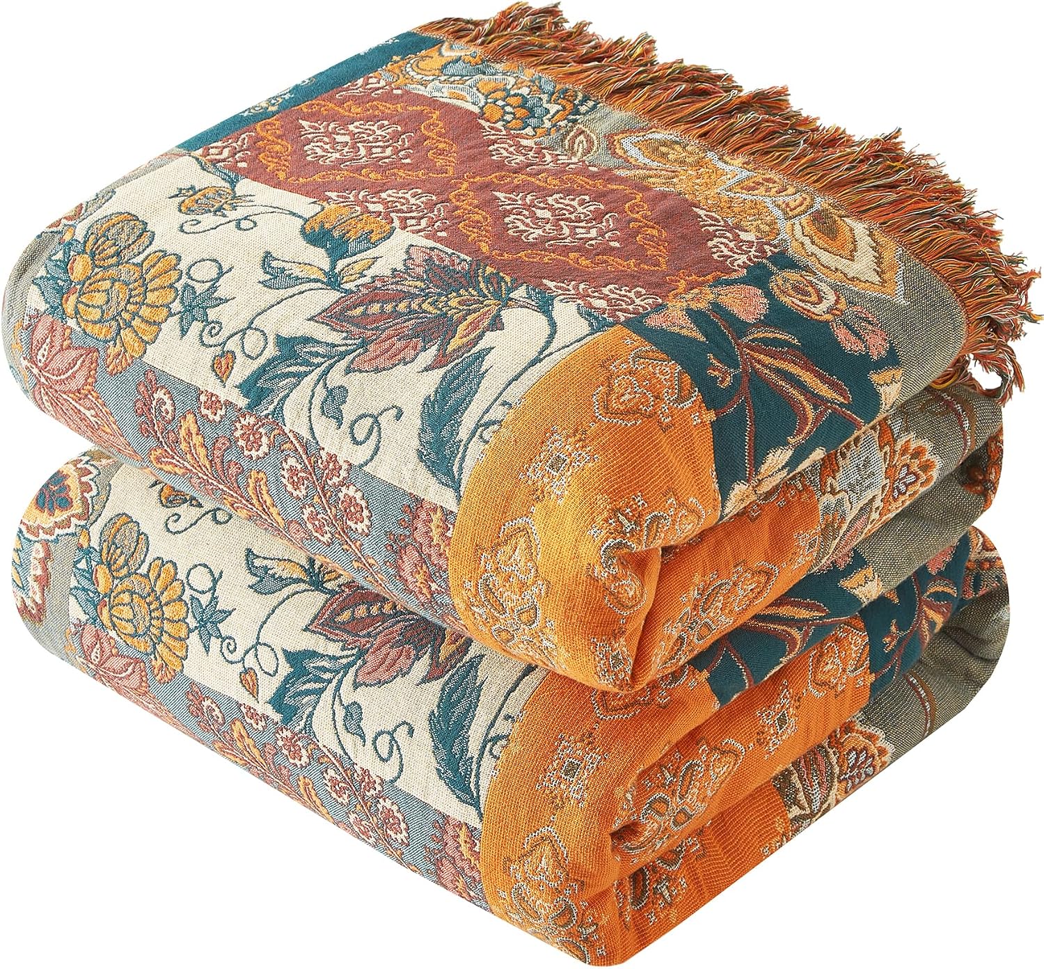 Floral Cotton Woven Throw With Tassel 60"x80"