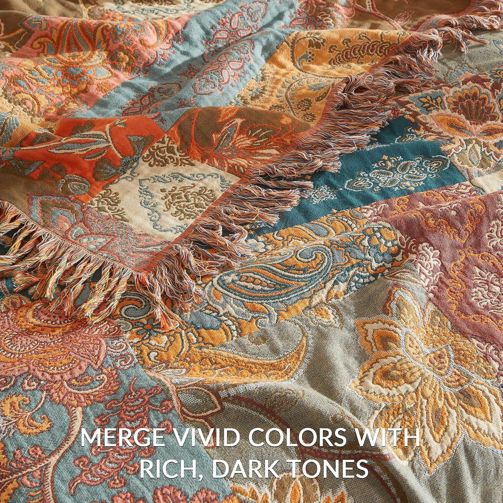Floral Cotton Woven Throw With Tassel 60"x80"